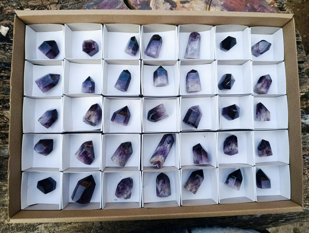 Polished Small Dark Purple Amethyst Crystals x 35 From Akansobe, Madagascar - Toprock Gemstones and Minerals 
