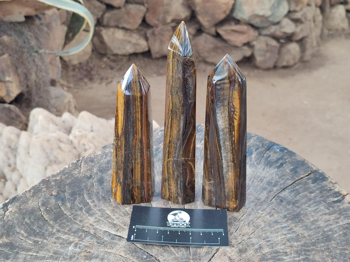 Polished Golden Tigers Eye Display Crystals x 4 From Prieska, South Africa - Toprock Gemstones and Minerals 