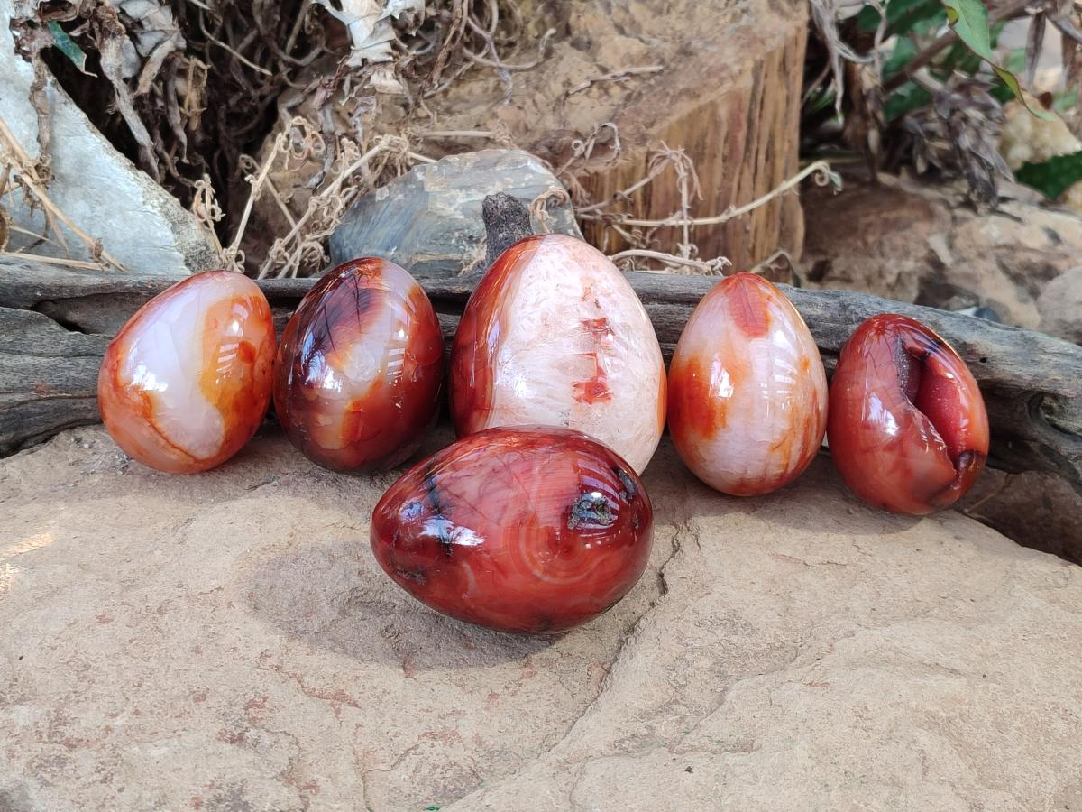 Polished Carnelian Agate Gemstone Eggs x 6 From Madagascar - Toprock Gemstones and Minerals 