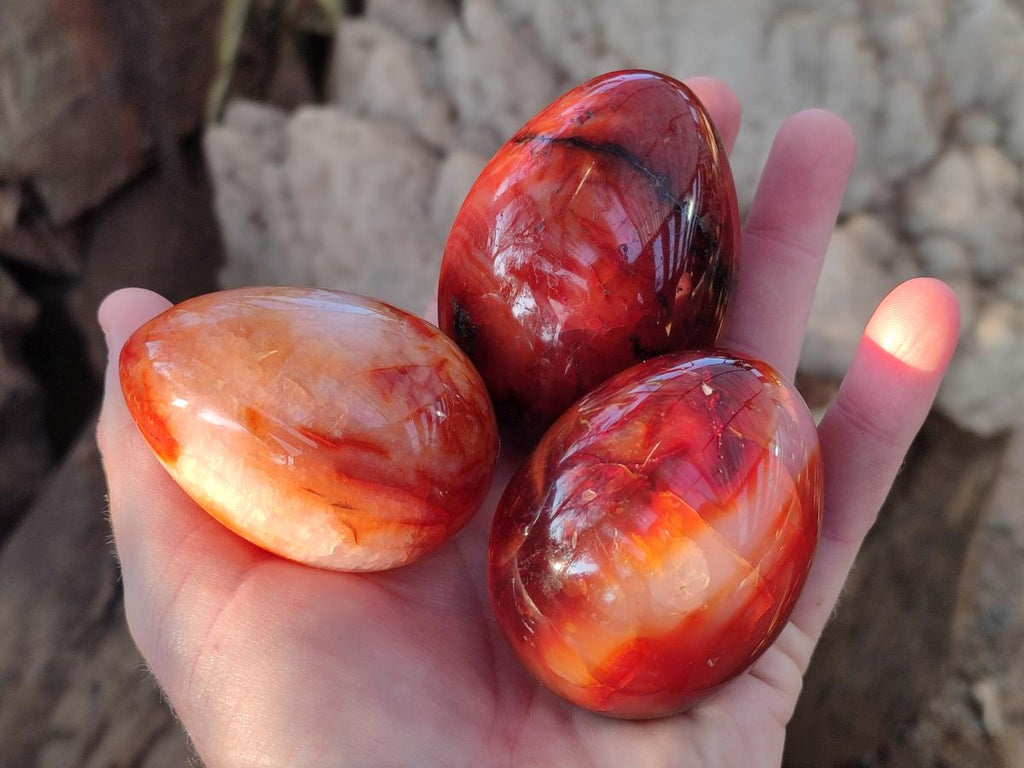 Polished Carnelian Agate Gemstone Eggs x 6 From Madagascar - Toprock Gemstones and Minerals 