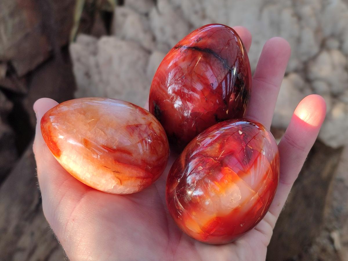 Polished Carnelian Agate Gemstone Eggs x 6 From Madagascar - Toprock Gemstones and Minerals 