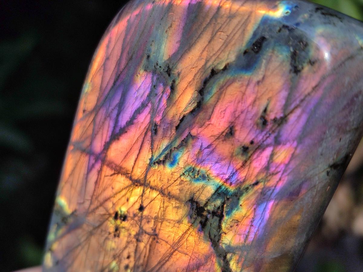 Polished Rare Purple Sunset Flash Labradorite Standing Display Pieces x 3 From Madagascar - Toprock Gemstones and Minerals 