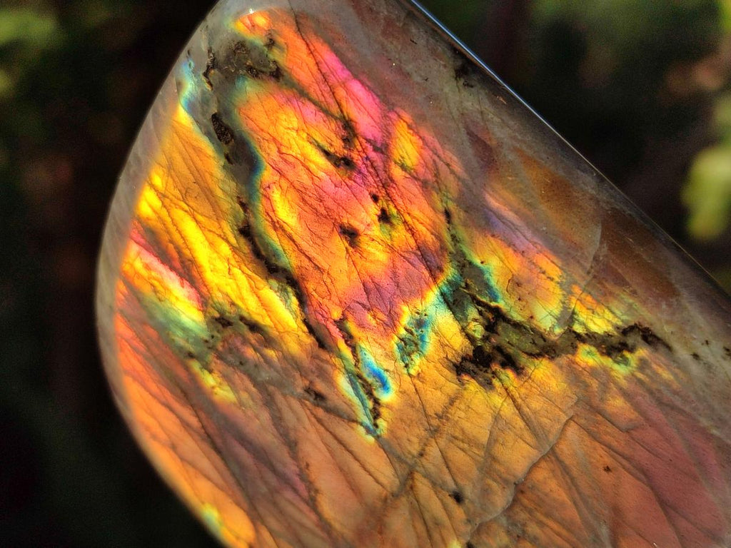 Polished Rare Purple Sunset Flash Labradorite Standing Display Pieces x 3 From Madagascar - Toprock Gemstones and Minerals 