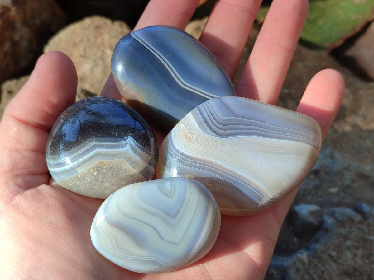 Polished Banded Agate Galets x 35 From Madagascar - Toprock Gemstones and Minerals 
