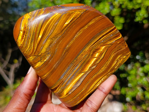 Polished Golden Tigers Eye Standing Display Pieces x 2 From Prieska, South Africa - Toprock Gemstones and Minerals 