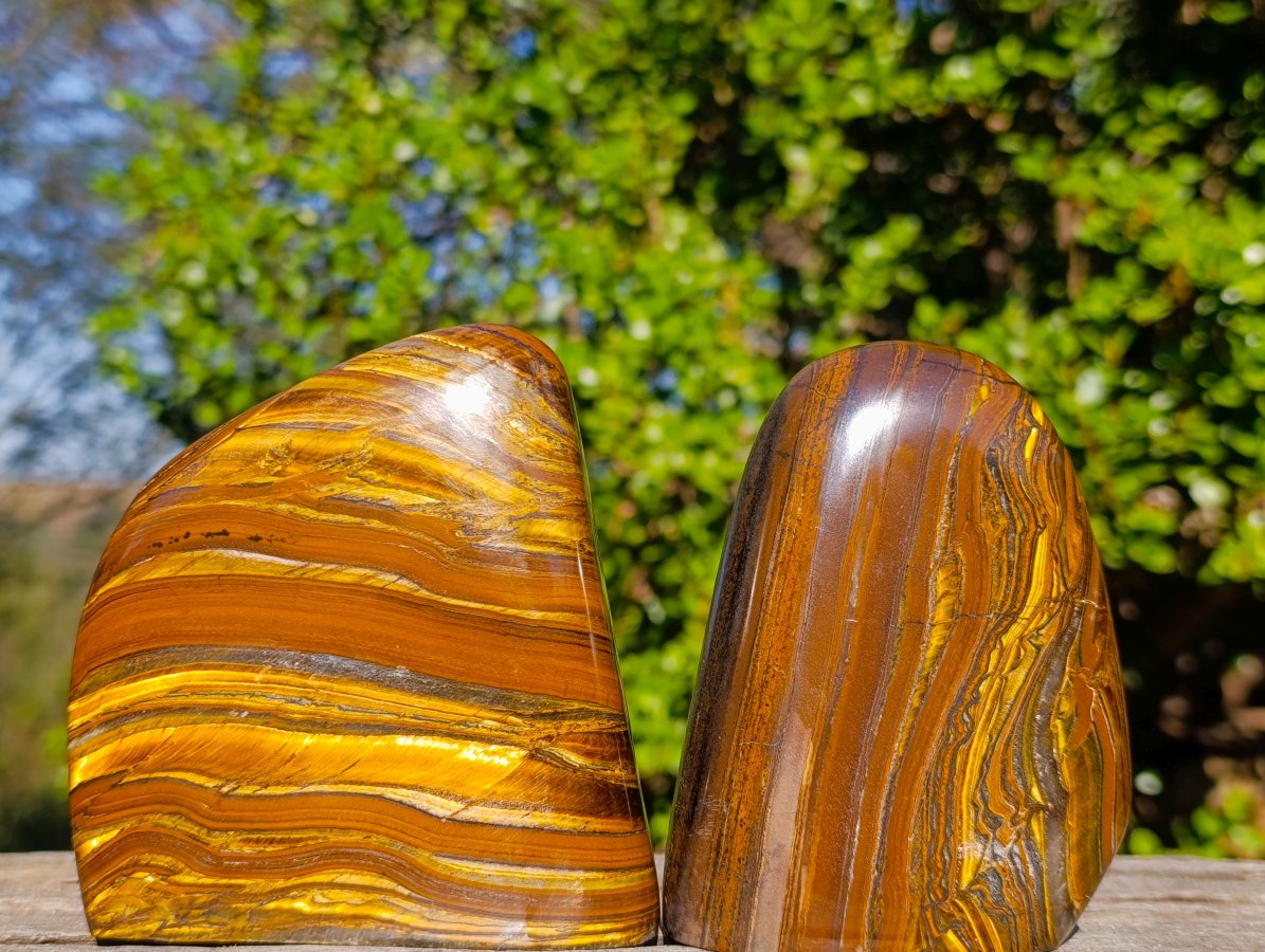 Polished Golden Tigers Eye Standing Display Pieces x 2 From Prieska, South Africa - Toprock Gemstones and Minerals 