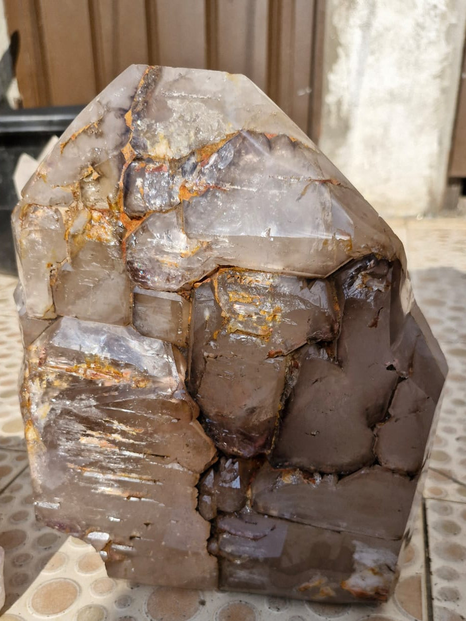 (+12 WEEKS!) Polished XL Tabular Cascading Smokey Window Quartz Crystal x 1 From Akansobe, Madagascar