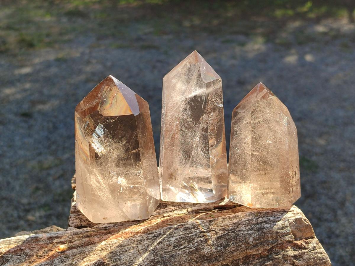 Polished Clear Smokey Quartz and Morion Smokey Quartz Crystals x 4 From Madagascar - Toprock Gemstones and Minerals 