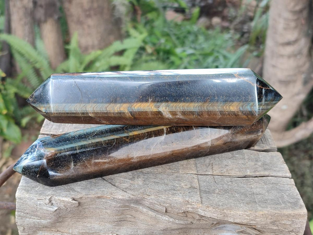 Polished Double Terminated Golden Tigers Eye Crystals x 4 From Prieska, South Africa - Toprock Gemstones and Minerals 