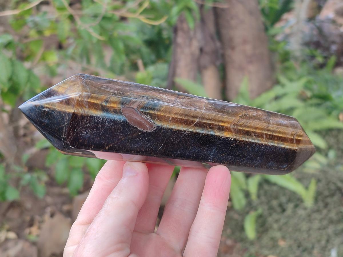 Polished Double Terminated Golden Tigers Eye Crystals x 4 From Prieska, South Africa - Toprock Gemstones and Minerals 