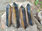 Polished Double Terminated Golden Tigers Eye Crystals x 4 From Prieska, South Africa - Toprock Gemstones and Minerals 