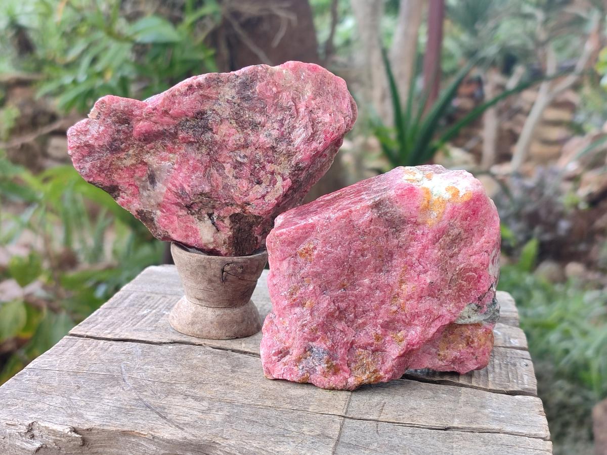 Natural and Polished Set of Rhodonite Cobbed Specimens and Free Forms x 6 From Rhusinga, Zimbabwe - Toprock Gemstones and Minerals 
