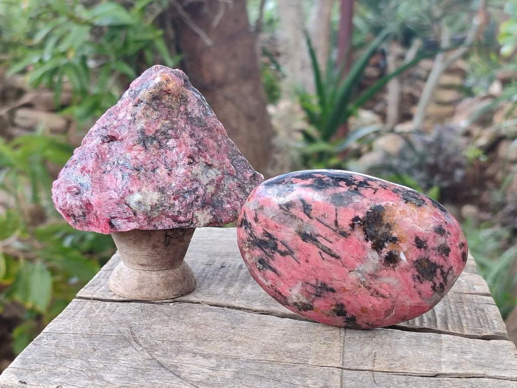Natural and Polished Set of Rhodonite Cobbed Specimens and Free Forms x 6 From Rhusinga, Zimbabwe - Toprock Gemstones and Minerals 