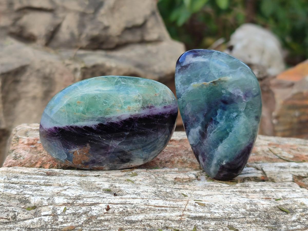 Polished Watermelon Fluorite Palm Stones x 12 From Uis, Namibia - Toprock Gemstones and Minerals 