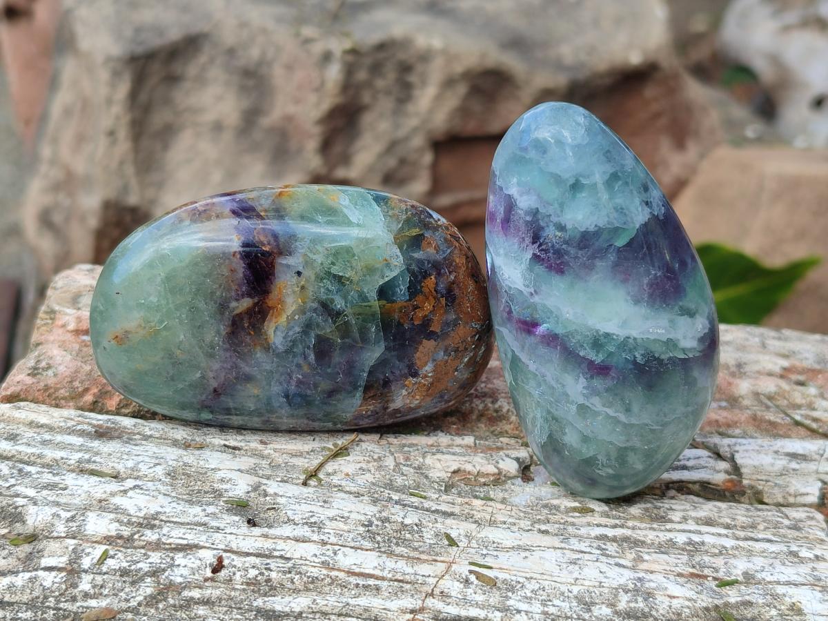 Polished Watermelon Fluorite Palm Stones x 12 From Uis, Namibia - Toprock Gemstones and Minerals 