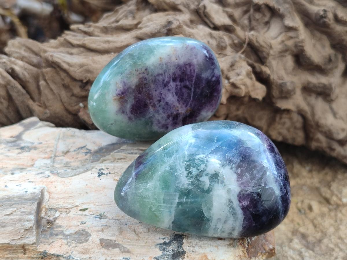 Polished Watermelon Fluorite Palm Stones x 12 From Uis, Namibia - Toprock Gemstones and Minerals 
