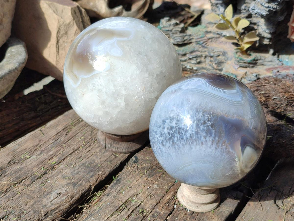 Polished Large Banded Agate Spheres x 2 From Madagascar - Toprock Gemstones and Minerals 