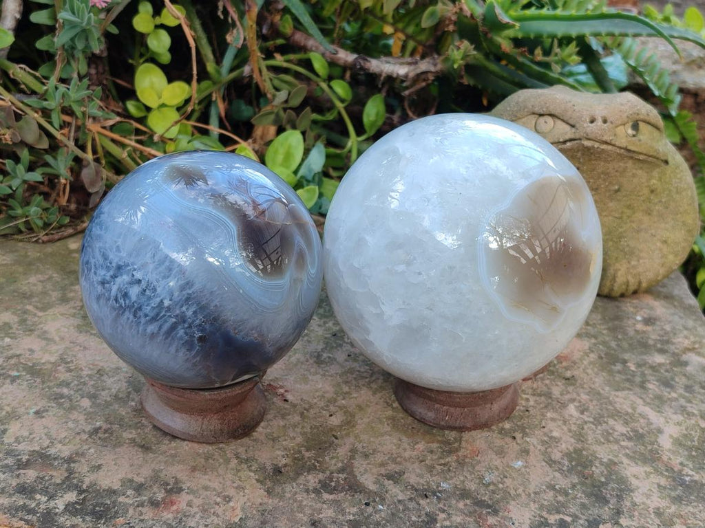 Polished Large Banded Agate Spheres x 2 From Madagascar - Toprock Gemstones and Minerals 