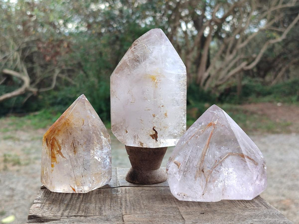 Polished Clear Window Quartz Display Crystals x 3 From Madagascar - Toprock Gemstones and Minerals 