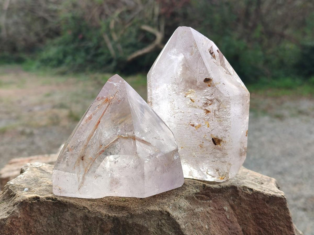 Polished Clear Window Quartz Display Crystals x 3 From Madagascar - Toprock Gemstones and Minerals 