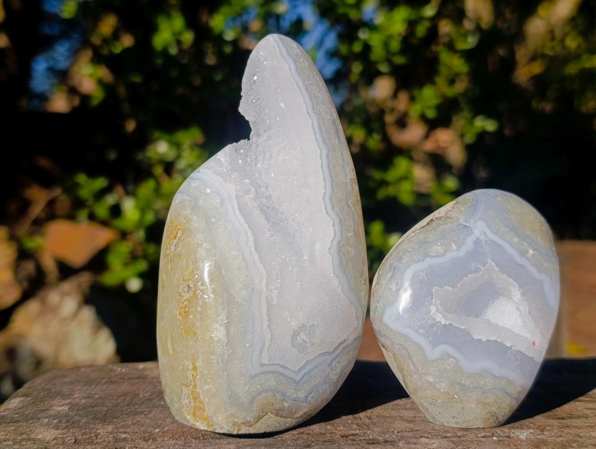 Polished Blue Lace Agate Standing Display Pieces x 6 From Nsanje, Malawi - Toprock Gemstones and Minerals 
