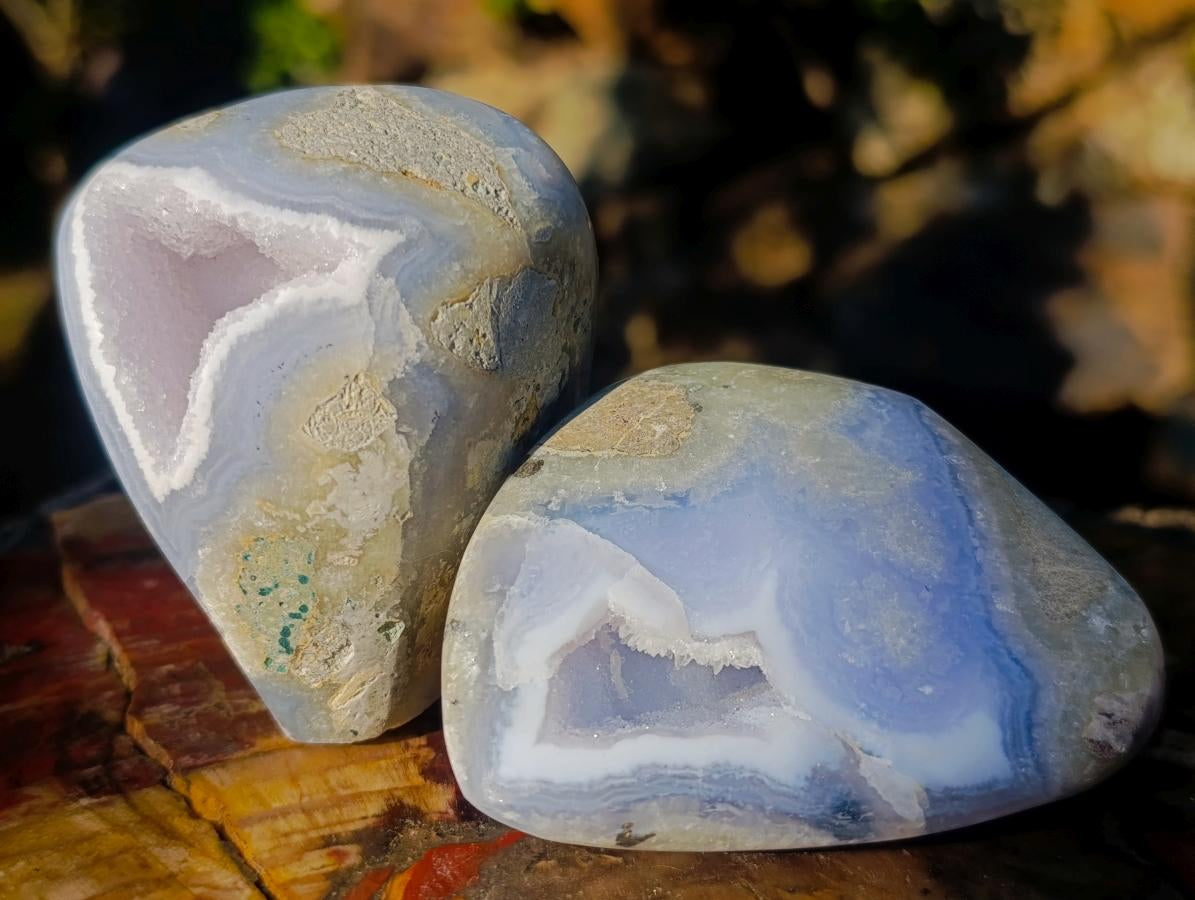 Polished Blue Lace Agate Standing Display Pieces x 6 From Nsanje, Malawi - Toprock Gemstones and Minerals 
