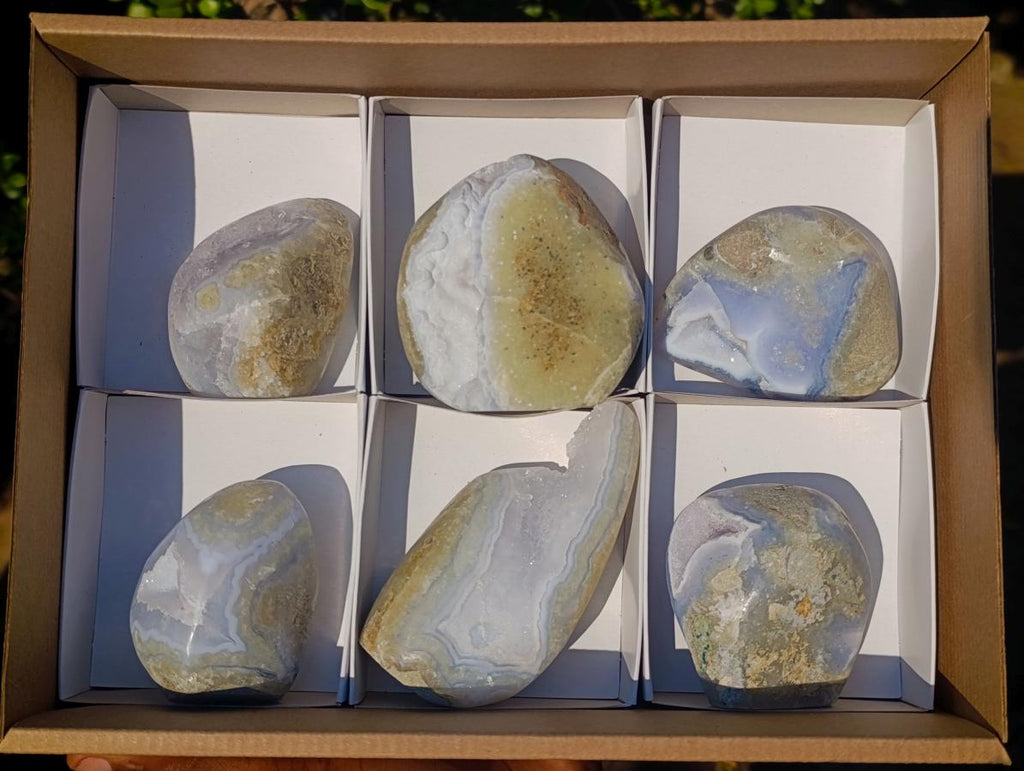 Polished Blue Lace Agate Standing Display Pieces x 6 From Nsanje, Malawi - Toprock Gemstones and Minerals 