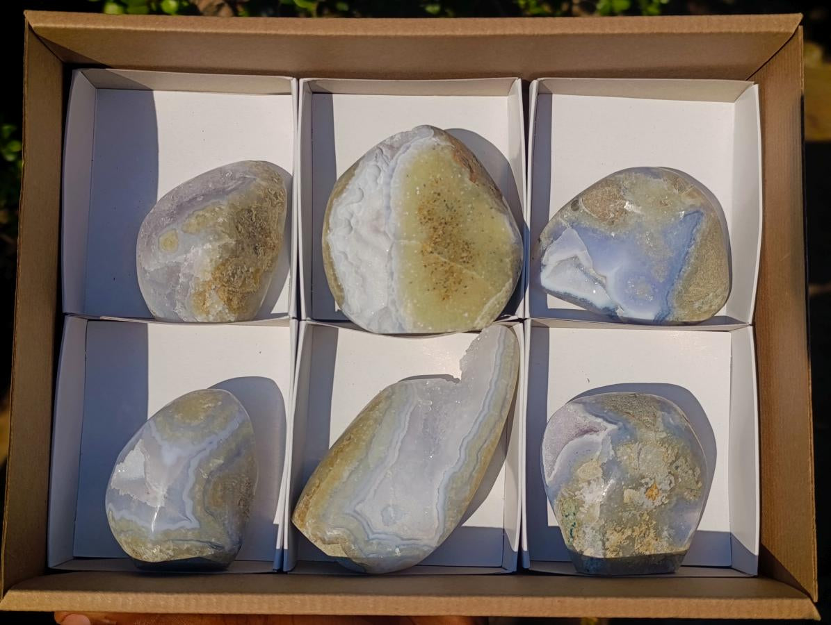 Polished Blue Lace Agate Standing Display Pieces x 6 From Nsanje, Malawi - Toprock Gemstones and Minerals 