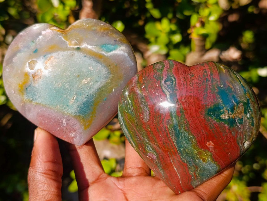 Polished Large Ocean Jasper Hearts x 6 From Northwest Coast, Madagascar - Toprock Gemstones and Minerals 