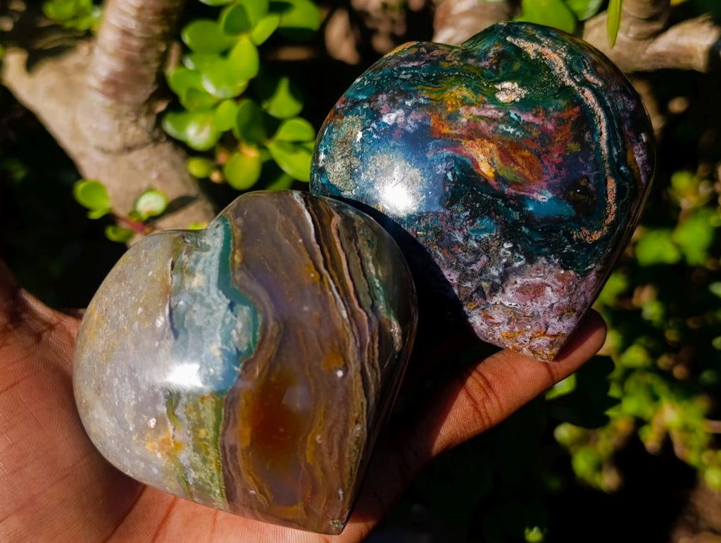 Polished Large Ocean Jasper Hearts x 6 From Northwest Coast, Madagascar - Toprock Gemstones and Minerals 