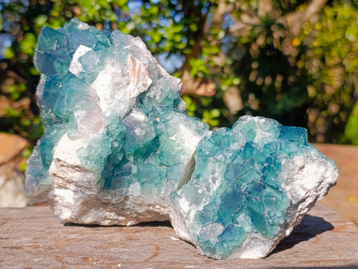 Natural Cabinet Sized Green Cubic Fluorite Specimens x 2 From Mandrosonoro, Madagascar - Toprock Gemstones and Minerals 