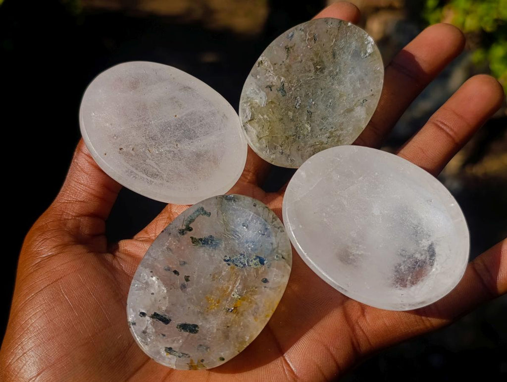 Polished Clear Quartz and Girasol Rock Crystal with Epidote Inclusions Worry Stones x 20 From Madagascar - Toprock Gemstones and Minerals 
