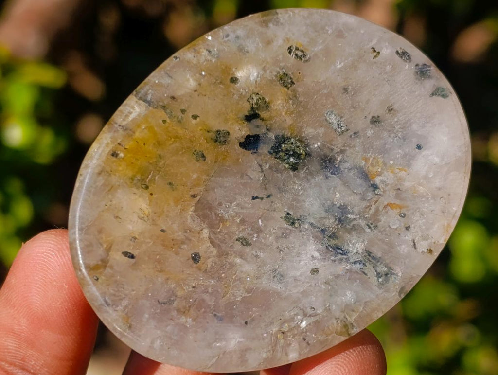 Polished Clear Quartz and Girasol Rock Crystal with Epidote Inclusions Worry Stones x 20 From Madagascar - Toprock Gemstones and Minerals 