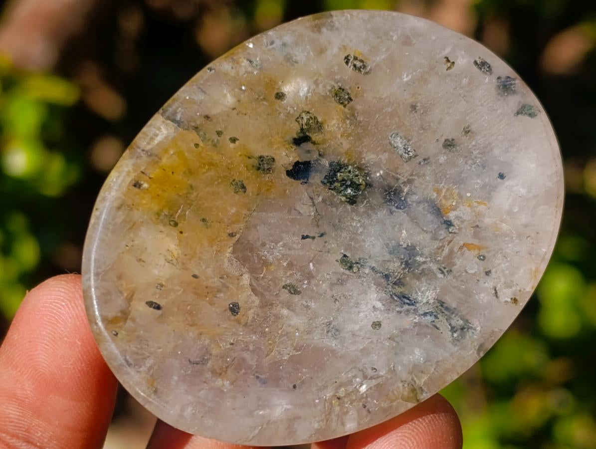 Polished Clear Quartz and Girasol Rock Crystal with Epidote Inclusions Worry Stones x 20 From Madagascar - Toprock Gemstones and Minerals 