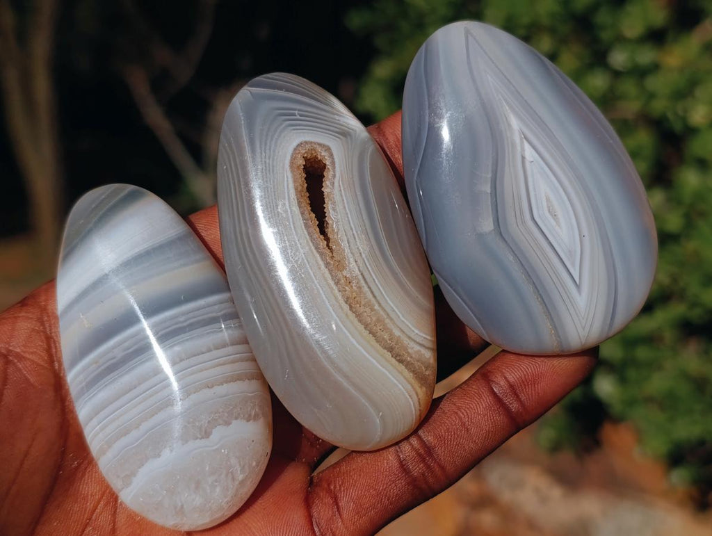 Polished Banded Agate Galets x 24 From Madagascar - Toprock Gemstones and Minerals 