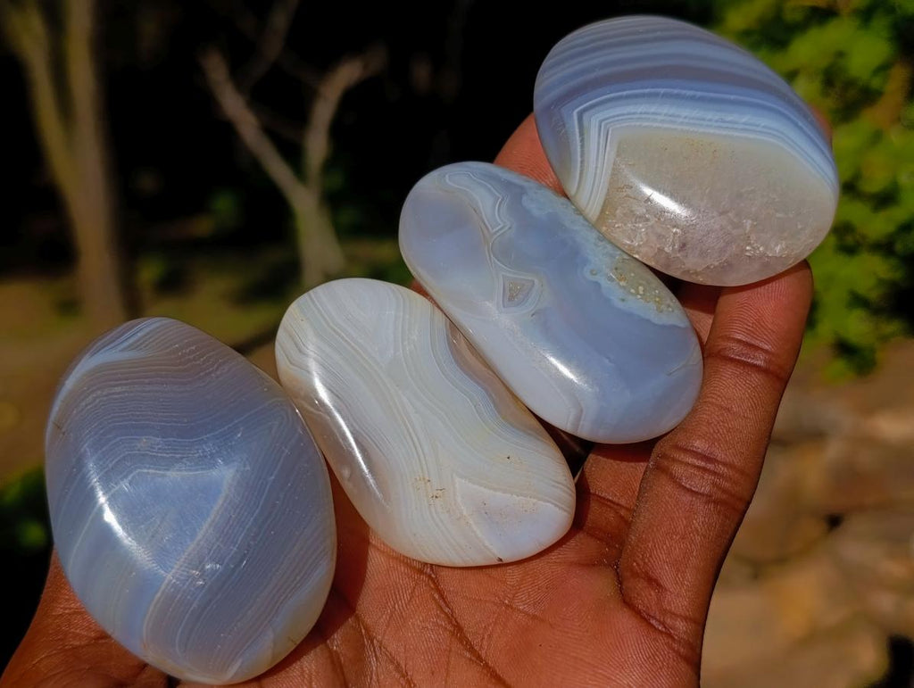 Polished Banded Agate Galets x 24 From Madagascar - Toprock Gemstones and Minerals 