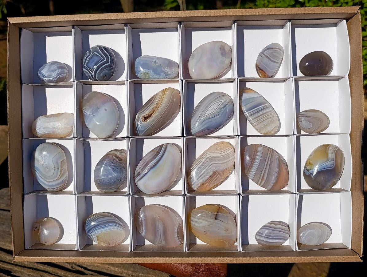 Polished Banded Agate Galets x 24 From Madagascar - Toprock Gemstones and Minerals 