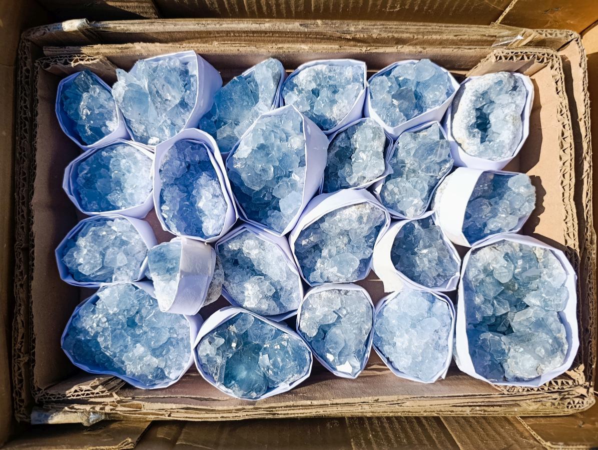Natural Blue Celestite Specimens x 22 From Sakoany, Madagascar - Toprock Gemstones and Minerals 