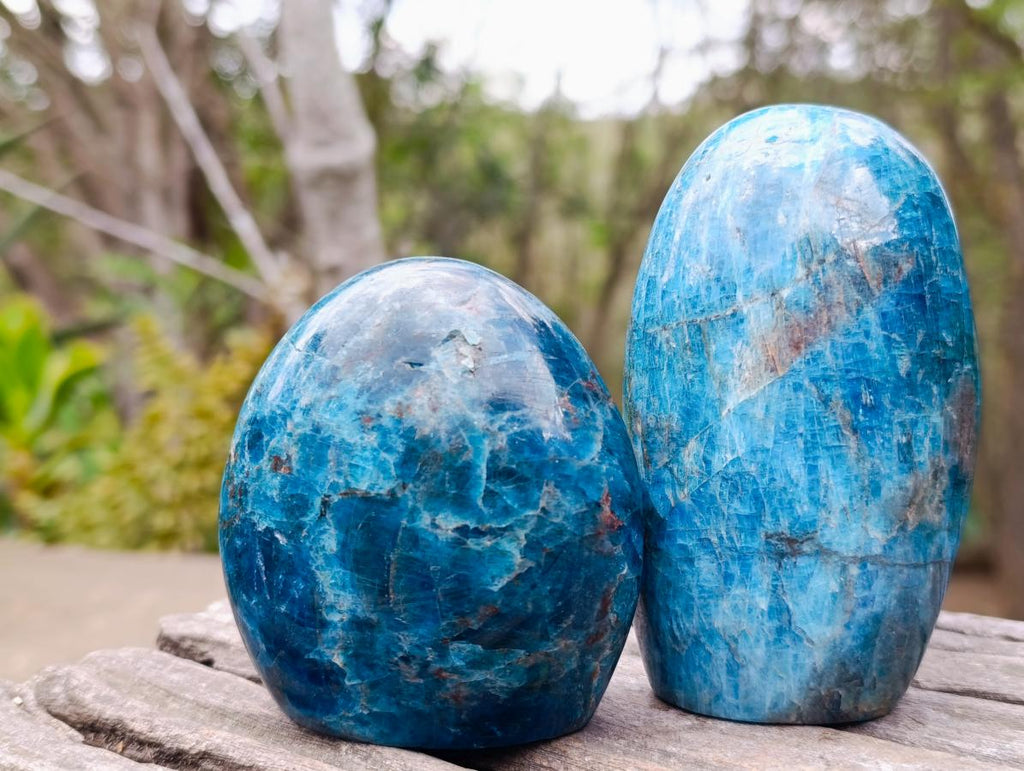 Polished Blue Apatite Standing Display Pieces x 6 From Betroka, Madagascar - Toprock Gemstones and Minerals 