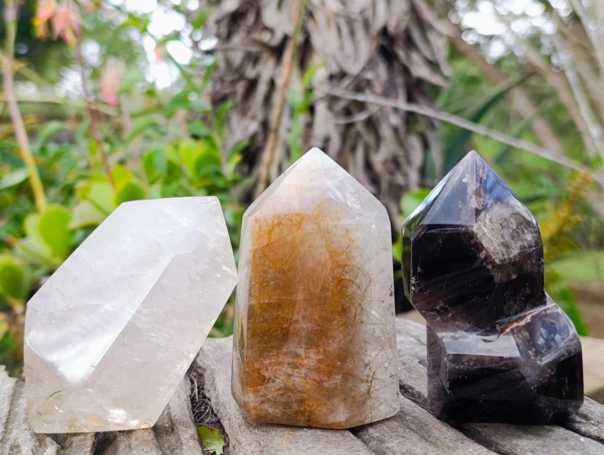 Polished Mixed Quartz Crystals With Inclusions x 3 From Madagascar - Toprock Gemstones and Minerals 