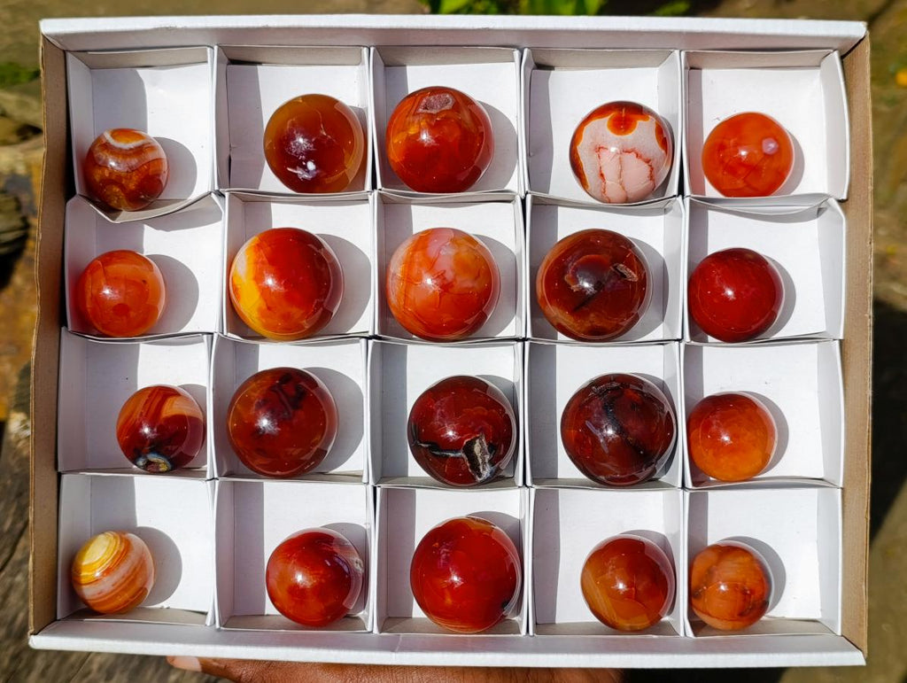 Polished Small Carnelian Agate Gemstone Spheres x 20 From Madagascar - Toprock Gemstones and Minerals 