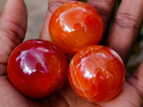 Polished Small Carnelian Agate Gemstone Spheres x 20 From Madagascar - Toprock Gemstones and Minerals 