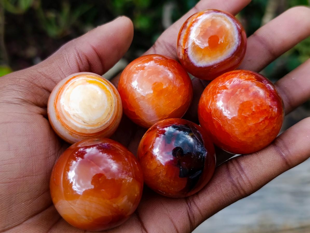 Polished Small Carnelian Agate Gemstone Spheres x 20 From Madagascar - Toprock Gemstones and Minerals 