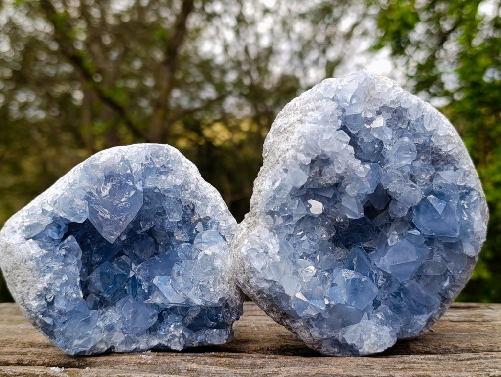 Natural Blue Celestite Specimens x 2 From Sakoany, Madagascar - Toprock Gemstones and Minerals 