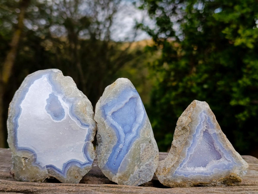Polished On One Side Blue Lace Agate Geodes x 12 From Nsanje, Malawi - Toprock Gemstones and Minerals 