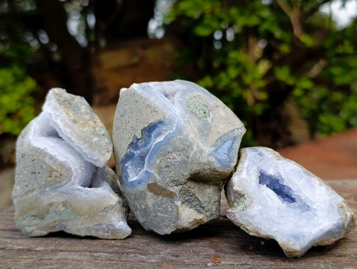 Polished On One Side Blue Lace Agate Geodes x 12 From Nsanje, Malawi - Toprock Gemstones and Minerals 