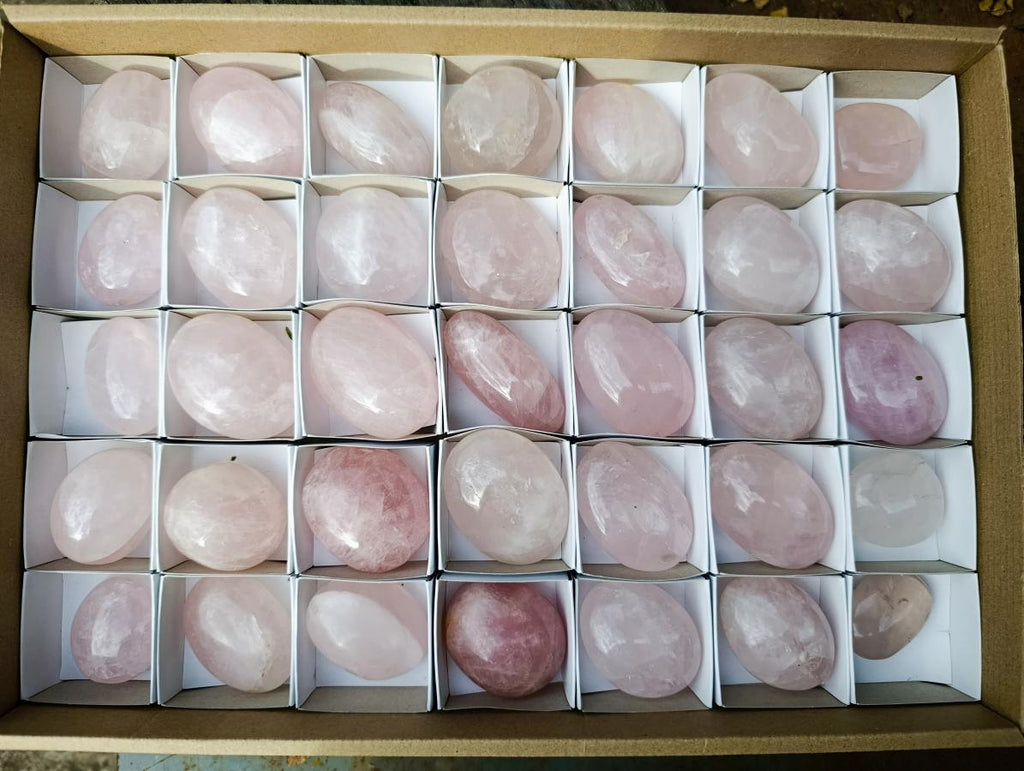 Polished Gemmy Rose Quartz Palm Stones x 35 From Madagascar - Toprock Gemstones and Minerals 