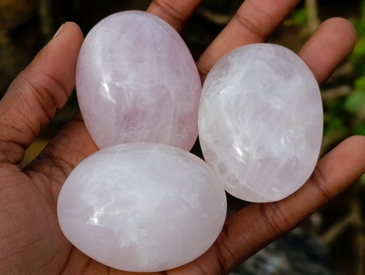Polished Gemmy Rose Quartz Palm Stones x 35 From Madagascar - Toprock Gemstones and Minerals 