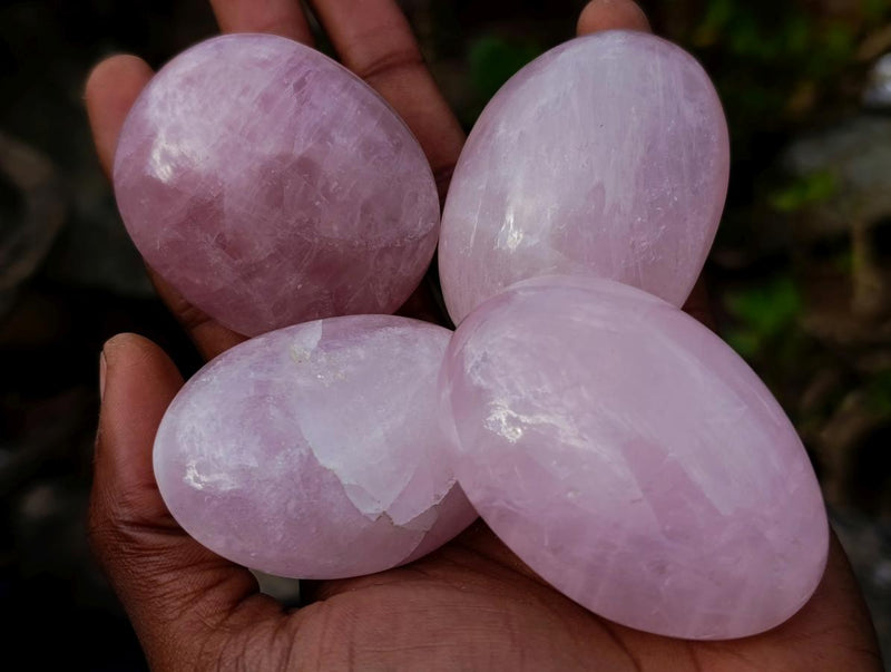 Polished Gemmy Rose Quartz Palm Stones x 35 From Madagascar - Toprock Gemstones and Minerals 