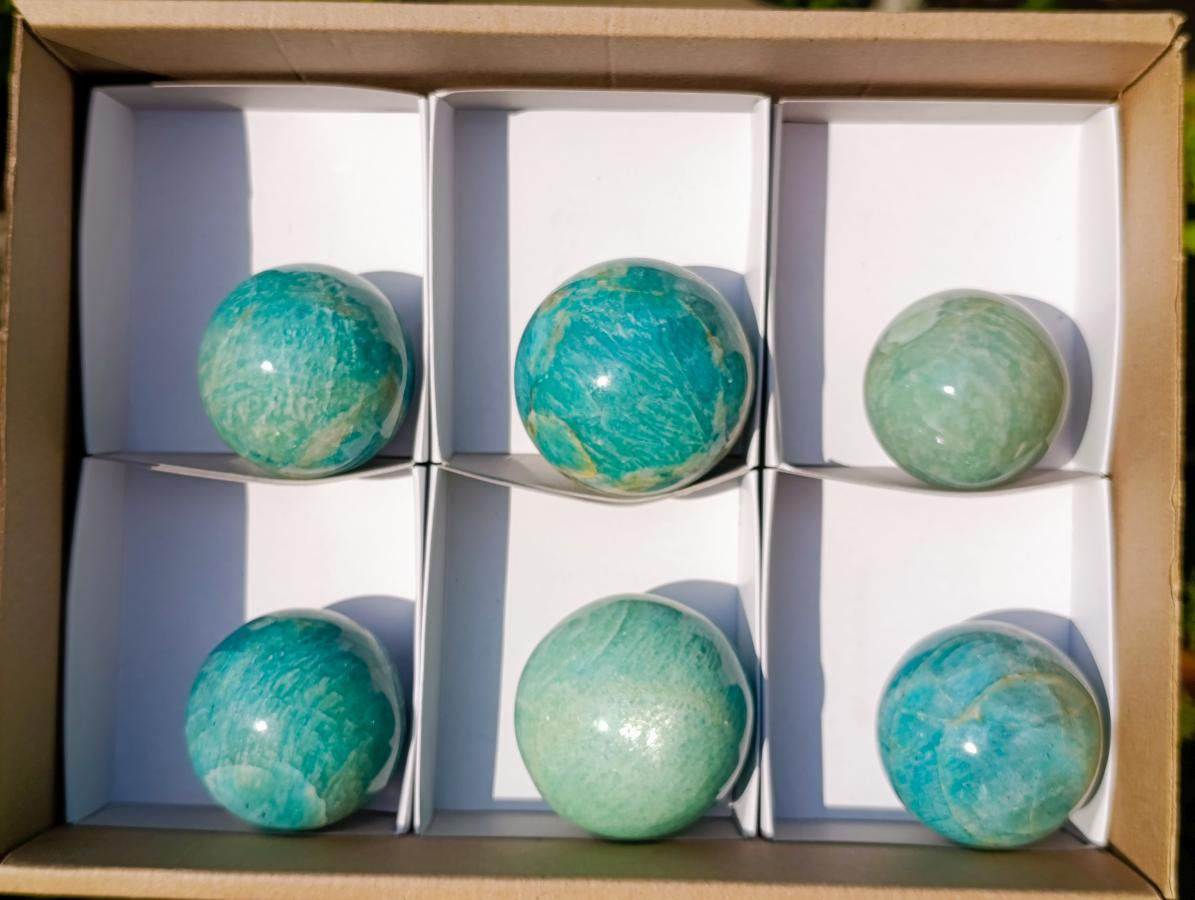Polished Amazonite Spheres x 6 From Madagascar - Toprock Gemstones and Minerals 